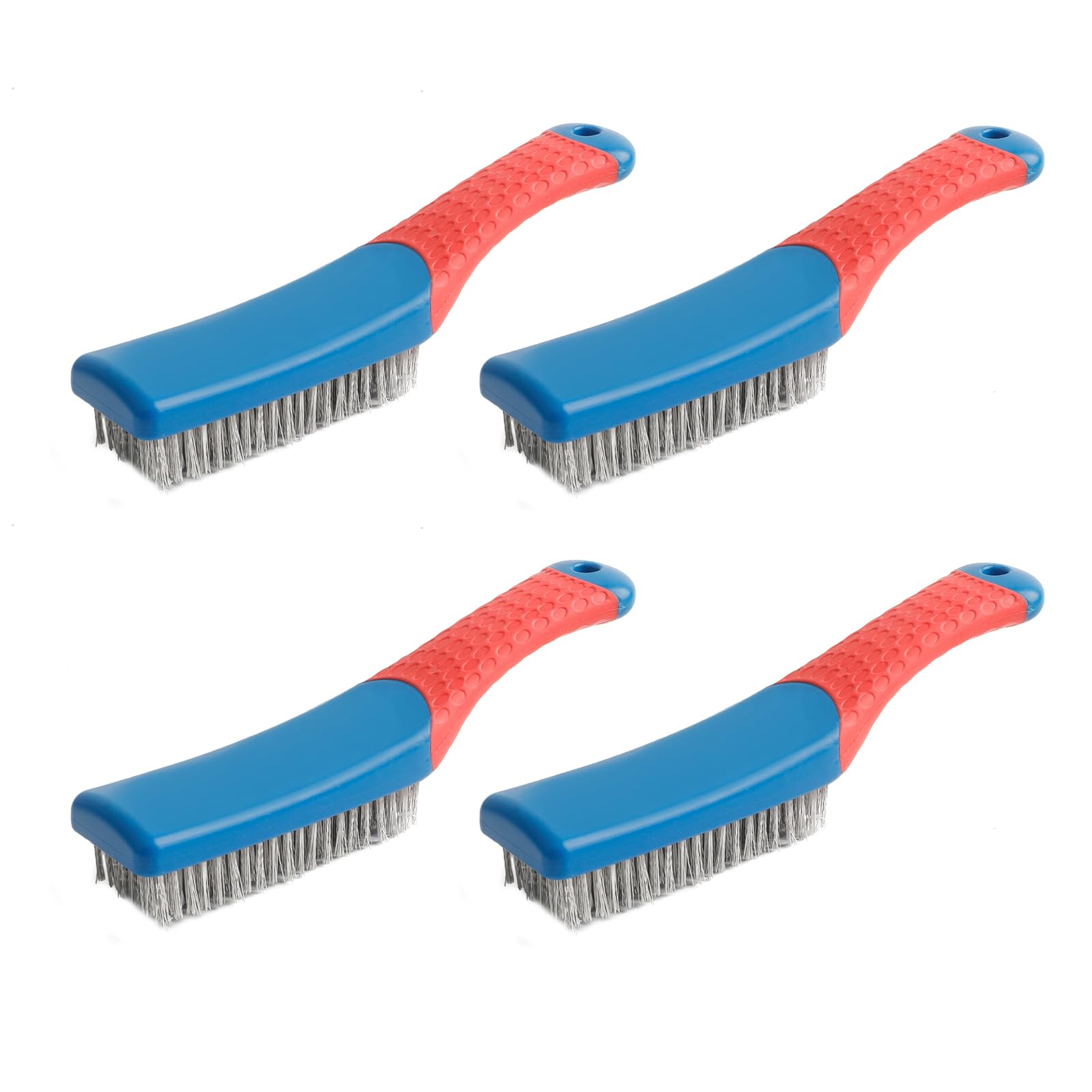 Luckwaii Stainless Steel Wire Brushes 4 Pcs Metal Brush 8-Row Heavy Duty Reinforced Hard Bristle Cleaning Wire Scratch Scrubbing Brush with Handle for BBQ Grill Kitchen Industrial Rust Paint Removal