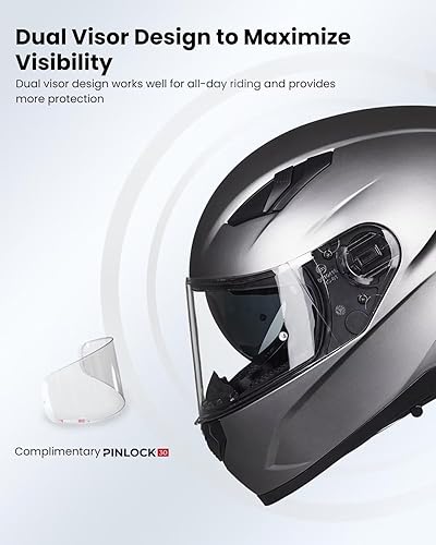 Miniatura 4 de ILM Casco integral para motocicleta y moto de nieve con película antiempañante Pinlock doble visera casco para cuatrimoto Motocross para hombres