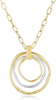Two Tone Pendants Necklace for Women, 18K Gold & Silver Plated Layered L...