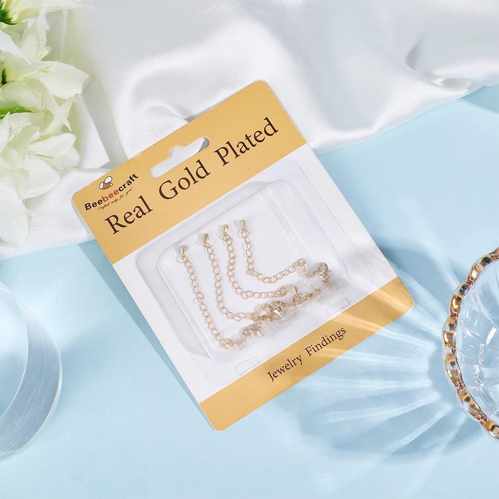 Beebeecraft 1 Box 14Pcs 18K Gold Plated Extender Chain with Lobster Claw Clasps Bead Tips Necklace Extension Chain for Bracelets Jewelry Making DIY Crafts