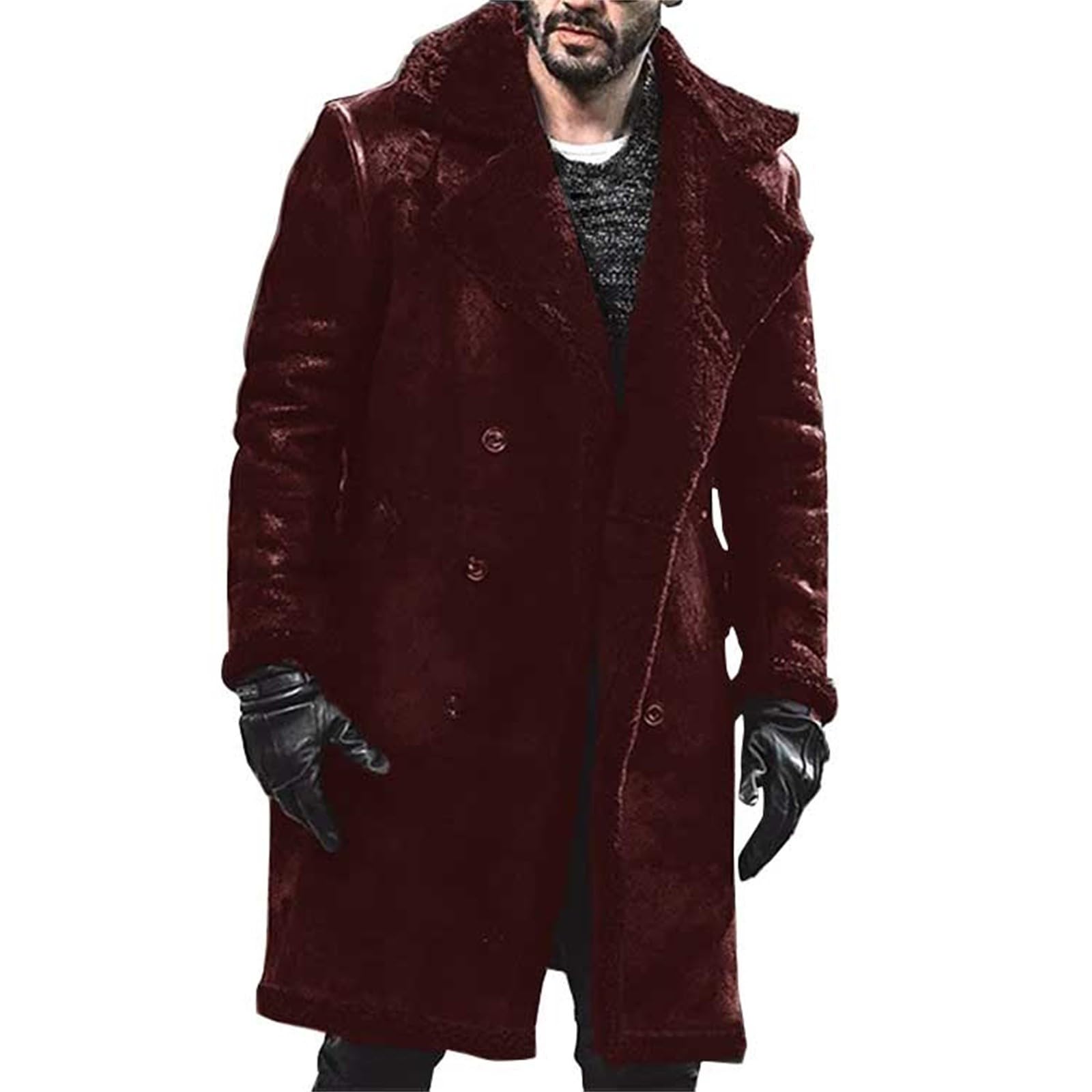 GenericMens Wool Blend Coat Winter Warm Trench Coats Faux Suede Lapel Collar Single Breasted Overcoat Peacoat Outwear