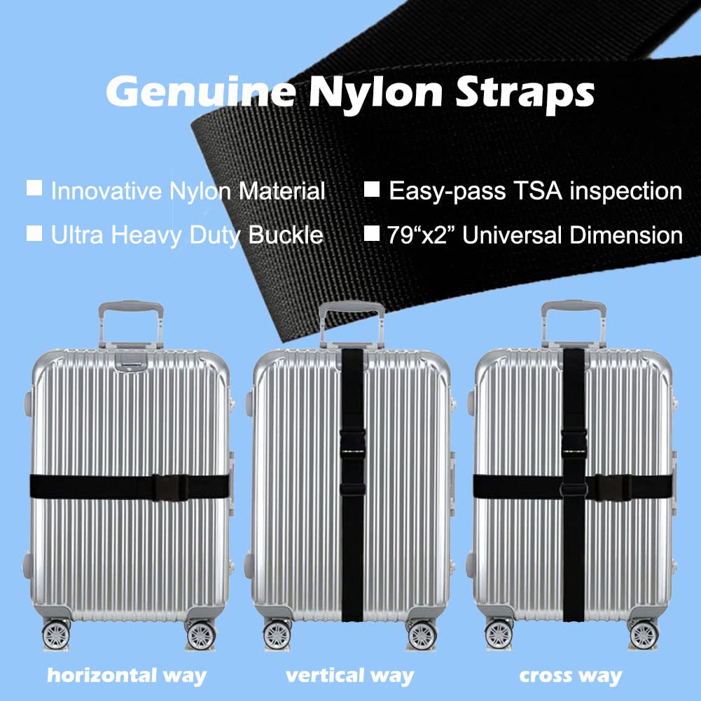 TRANVERS Correas De Equipaje Para Maletas Verticales, Bolsas De Lona, Cinturón De Nailon Ajustable De 79 Pulgadas De Largo, Correa De Equipaje Resistente Para Maleta Grande, Cinturones De Embalaje De Viaje Para