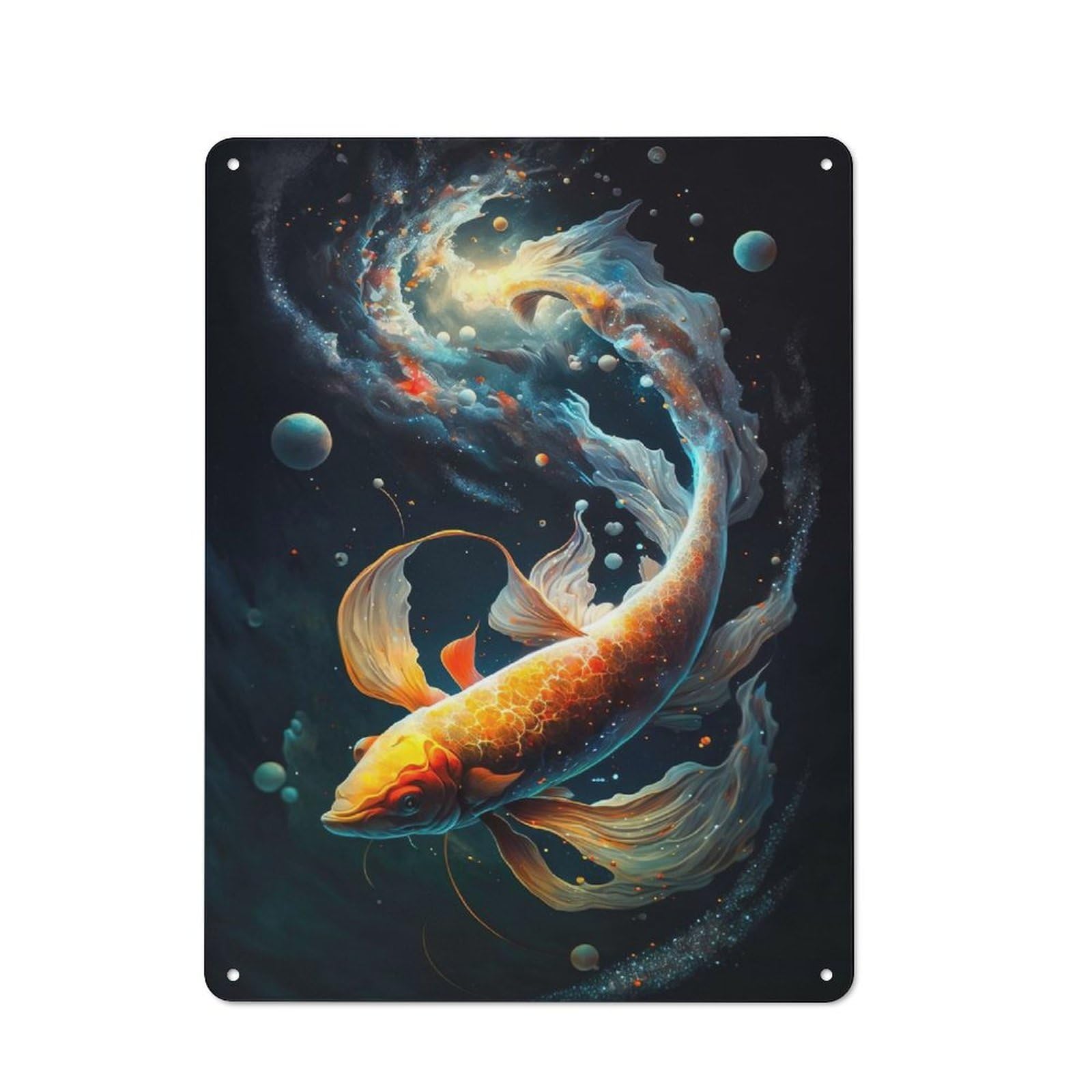 Junmoney Cosmic Koi 7 Vintage Metal Sign With Design 40X30cm, Vintage Restaurant Wall Art For Coffee Bar, Small Shop Or Dining Room