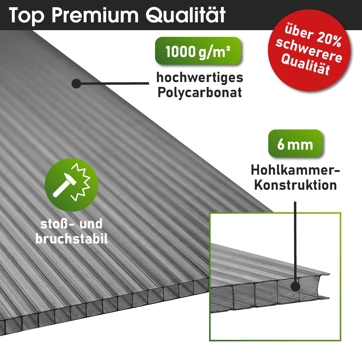 BRAST Doppelstegplatten Hohlkammerplatten 6mm | viele Varianten | Polycarbonat | 121x60.5cm - 150x60.5cm | UV-beständig bruchstabil & zuschneidbar | 121x60,5cm - 14er Set anthrazit