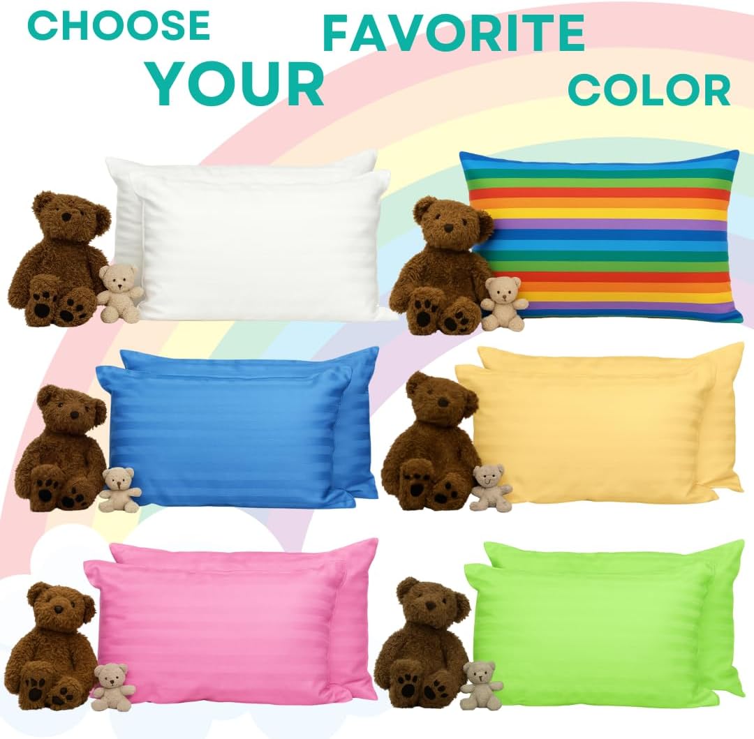 kinder Fluff Children Pillows 2X–Certified Hypoallergenic Award Winning Baby Pillow (no Pillowcase Needed) 300TC Pure Cotton Shell and Down Alternative Fill. Toddler Bedding Kids Pillow 7+ Green