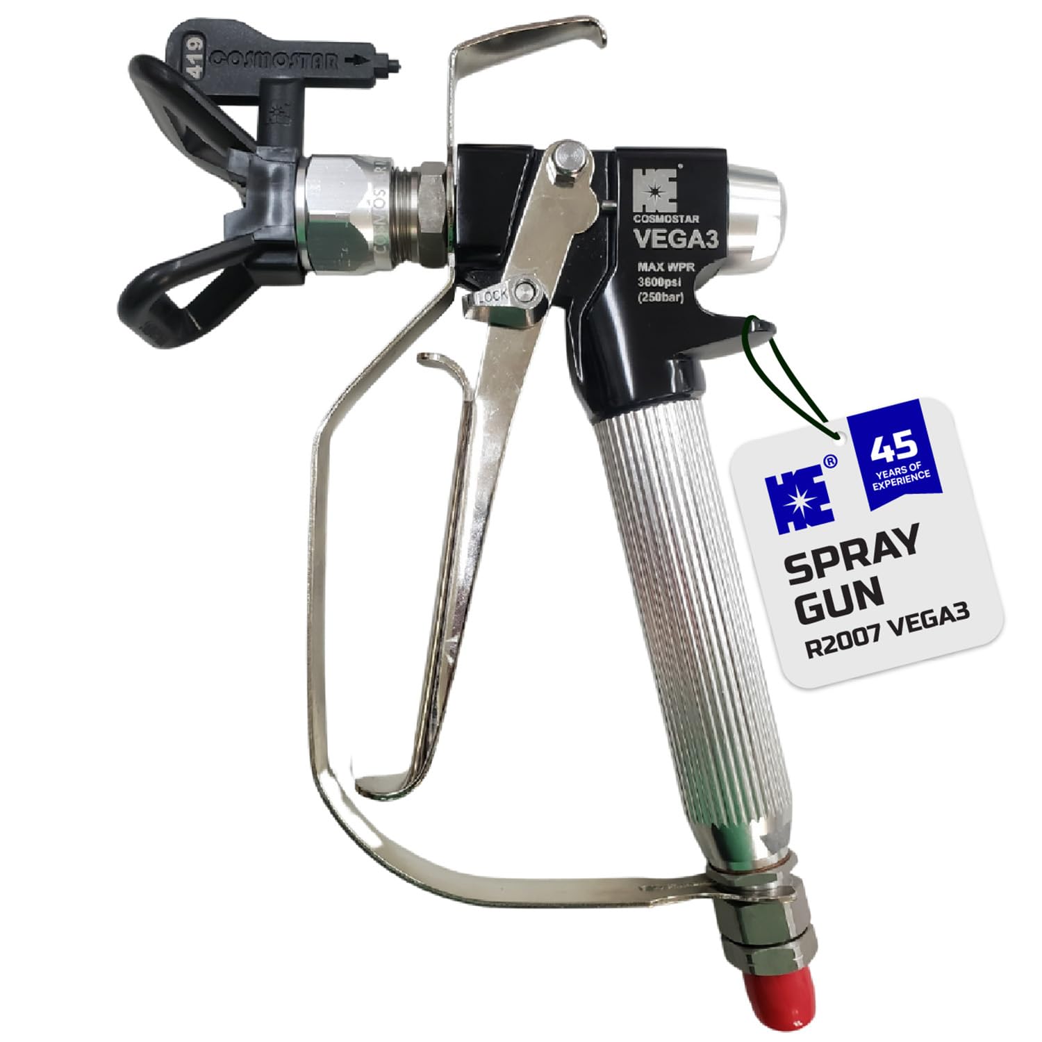 Cosmostar R2007 VG3 - Pistola pulverizadora de pintura sin aire, gatillo de 4 dedos, punta de pulverización sin aire 519 y protector de punta.