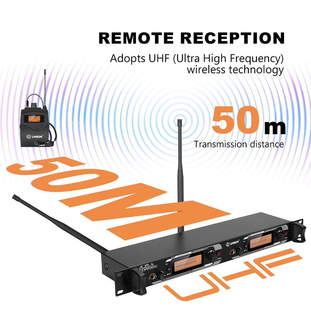AR2090 Mono UHF Dual Channel Wireless In-Ear Monitoring System Ideal für Aufnahmestudios, Kirchen und Bandaufführungen (2 Kanäle, 4 Bodypack)