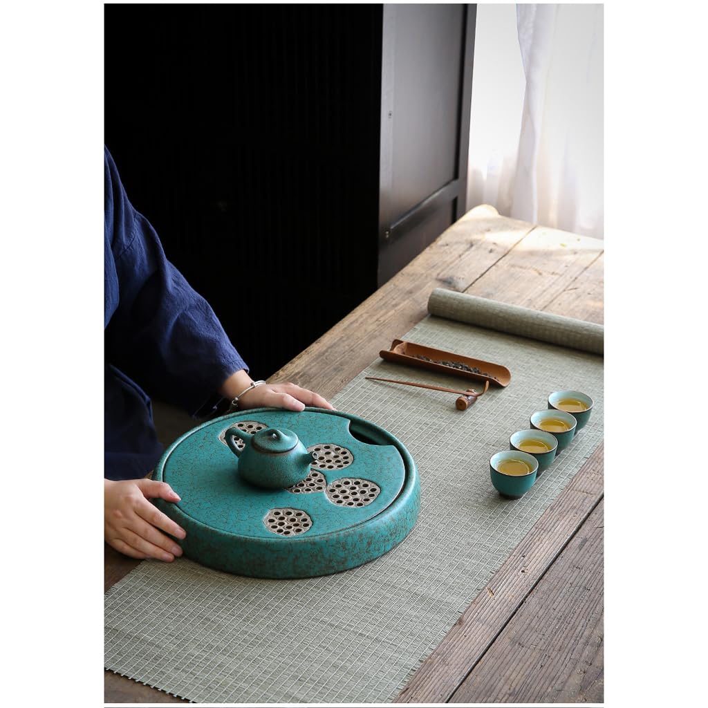 Taca na herbatę, ceramiczna taca na herbatę, chińska taca do serwowania herbaty z ociekaczem, stolik kawowy, taca na stół ze zbiornikiem na wodę, czajniczek do ceremonii parzenia herb