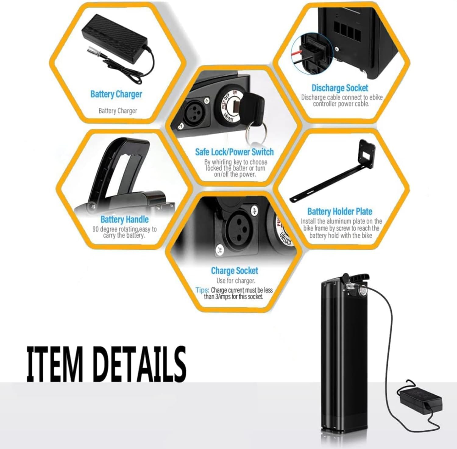 Batterie Velo Electrique 48V 21Ah, pour Vélo MiFa Rex Prophete Aldi, Peut Correspondre aux Phylion/XH370-10J avec Chargeur,Convient aux Moteurs 250W / 350W / 500W / 750W / 1000W
