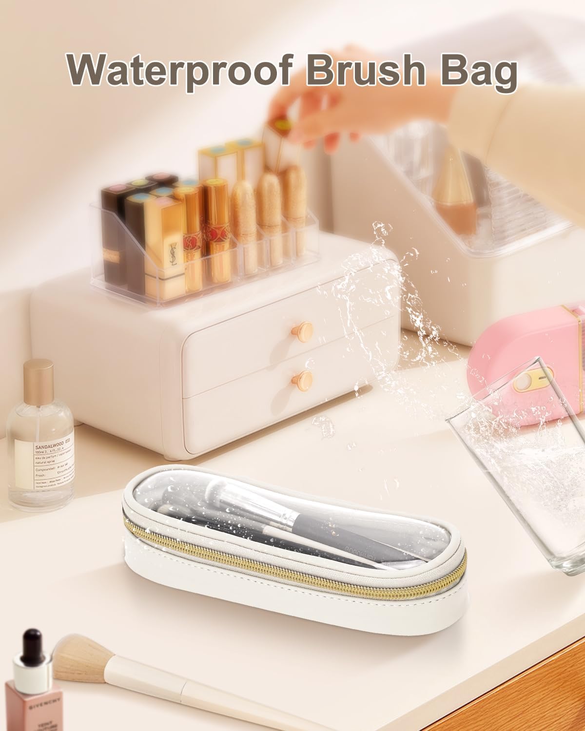 Clear Travel Makeup Brush Holder, Leather Makeup Brush Toiletry Bag, Portable Cosmetic Brush Case, Transparent Waterproof Makeup Brush Storage Bag, White, Large - Image 7