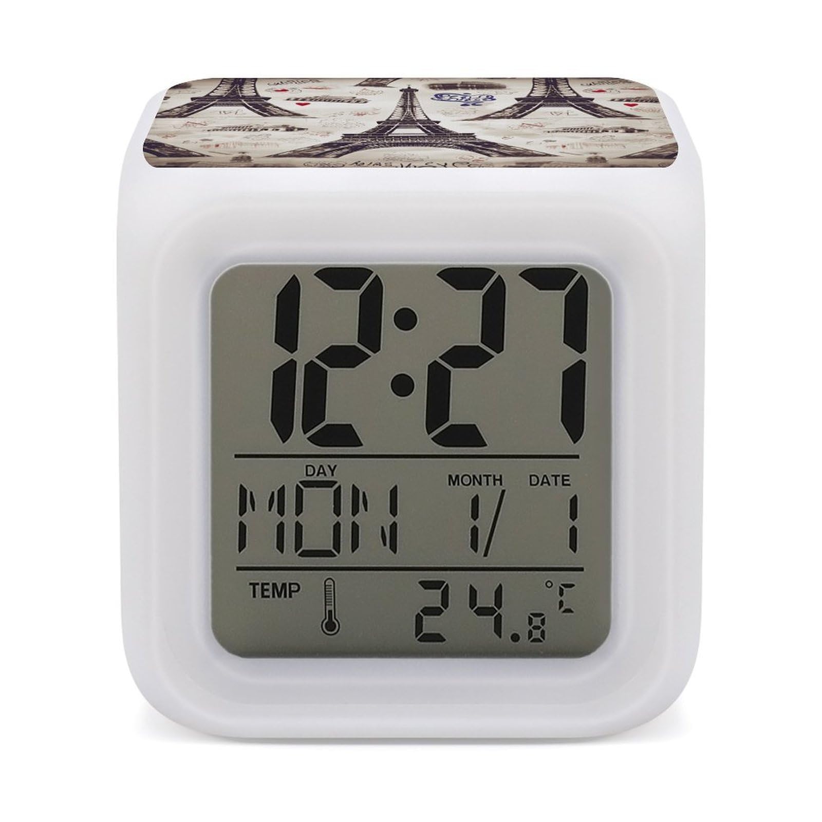 VstaDank French Paris Tour Eiffel Tower Alarm Clocks with 7 Color Changing Night Light Exquisite Bedroom Digital Clocks with LED Temperature Display Desk Clock Ok to Wake Clocks for Heavy Sleeper