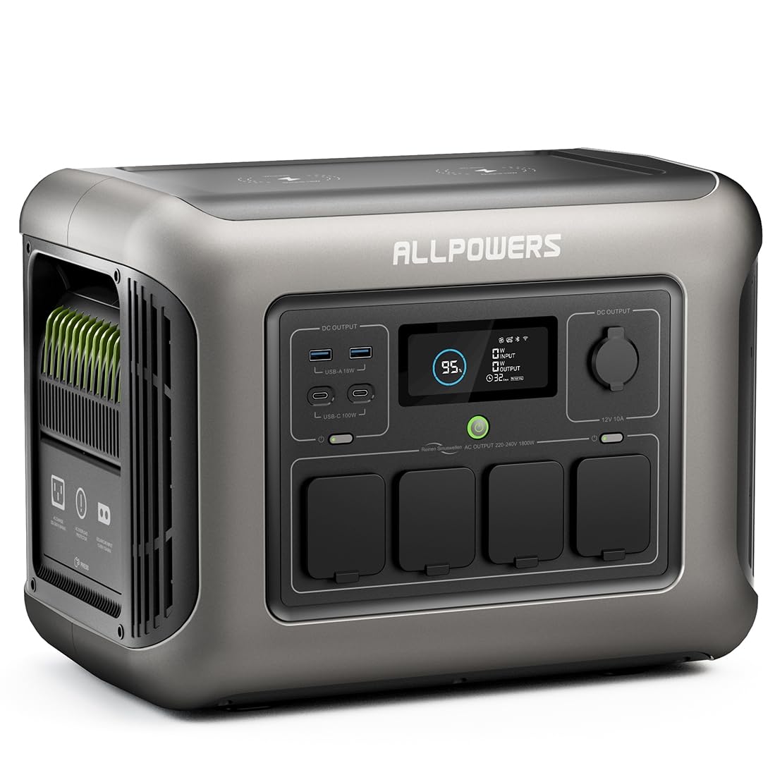 ALLPOWERS R1500 Estación de energía portátil 1152 Wh LiFePO4 batería 1800 W (pico 3000 W) generador solar CA salida Emergencia móvil para jardín, fiesta, viajes, camping, autocaravana