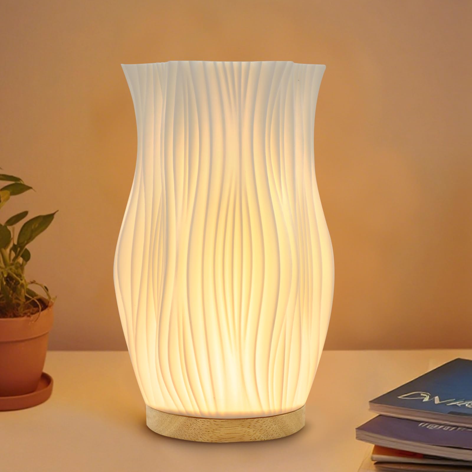 FANSIR Nachttischlampe mit Holzsockel, 9-Stufig Dimmbare Nac