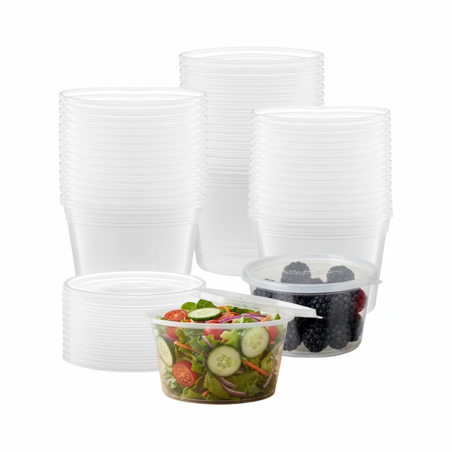 HOMESHOPA Round Plastic Food Storage Containers, 25 Pack 550ml Clear Microwave Takeaway Tubs with Lids, BPA Free Stackable Airtight Reusable, Dishwasher & Freezer Safe