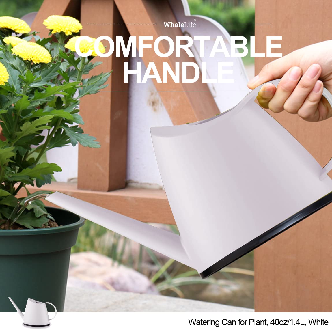 WhaleLife Indoor Watering Can for House Bonsai Plants Garden Flower Long Spout 40oz 1.4L 1/3 Gallon Small Modern White - Image 3