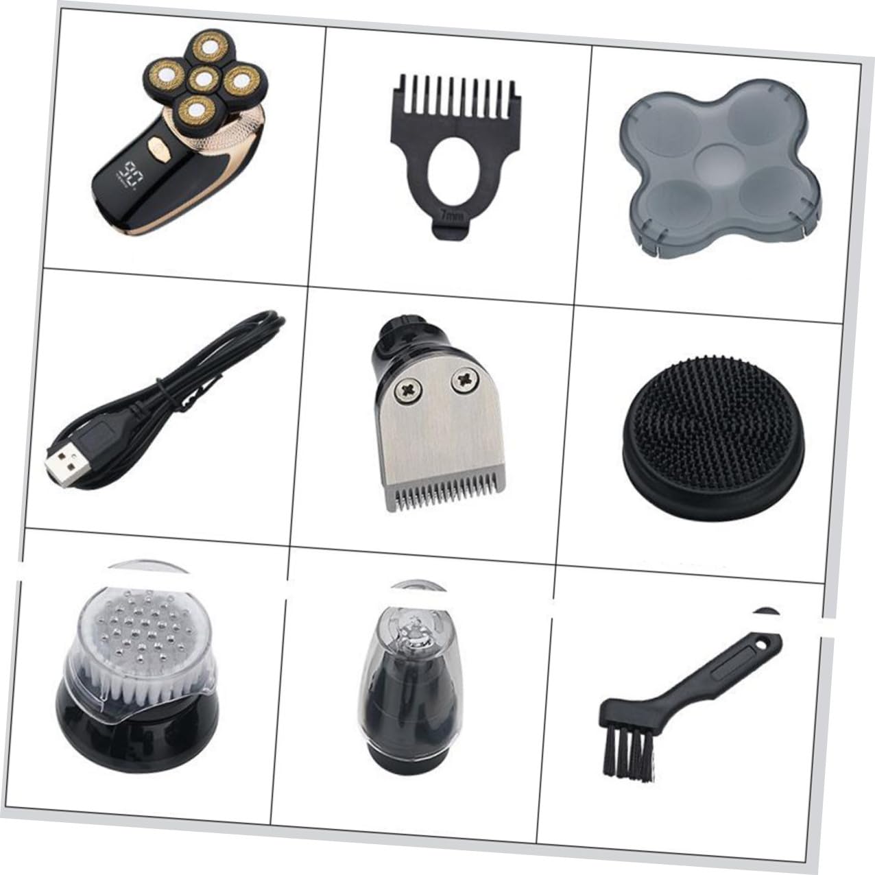 TOPBATHY Rasoio Elettrico Barba e Chioma Uomo Cinque uno Lama in Acciaio Placcato Titanio Ricaricabile USB Design Ergonomico per Rasatura Precisa