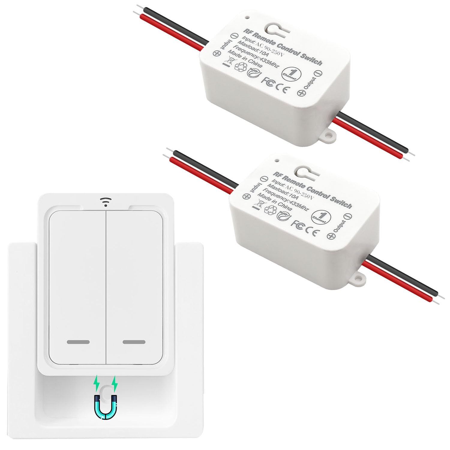 Kit de Interruptor de Luces Inalámbricas, Interruptor Inalámbrico Receptor Relé 220V 2000W RF Control Remoto Hasta 150M Mando Distancia para Luces y Electrodomésticos, No se requiere WiFi