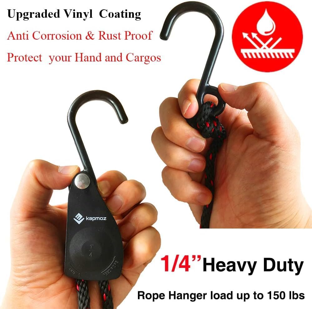 LE KAPMOZ Kayak Tie Down Straps Canoe Bow and Stern Heavy Duty Cargo Ratchet Pulley Rope Hanger