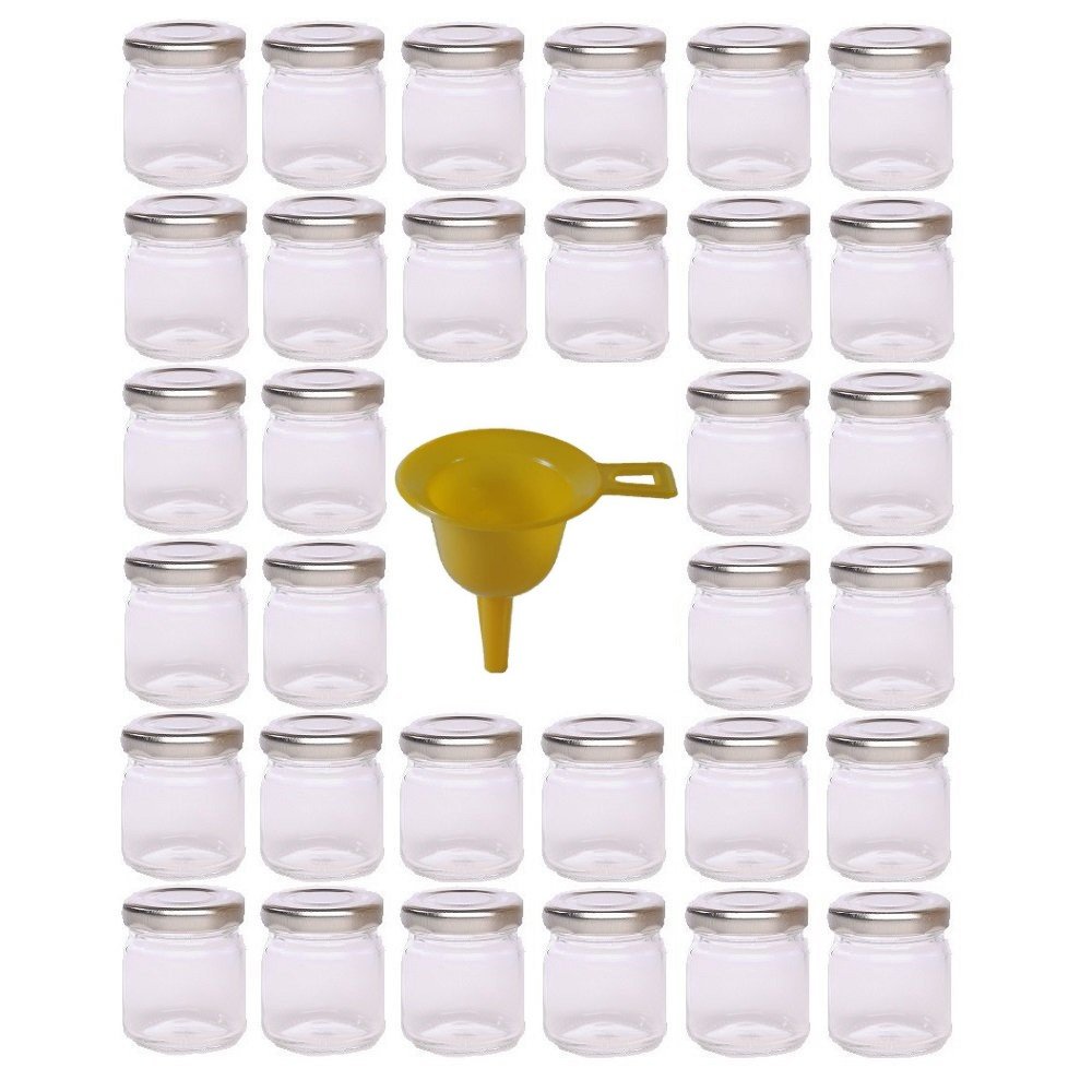Viva Haushaltswaren Set of 32 Mini Jam Jars with Silver Twist Closure 53 ml with Funnel