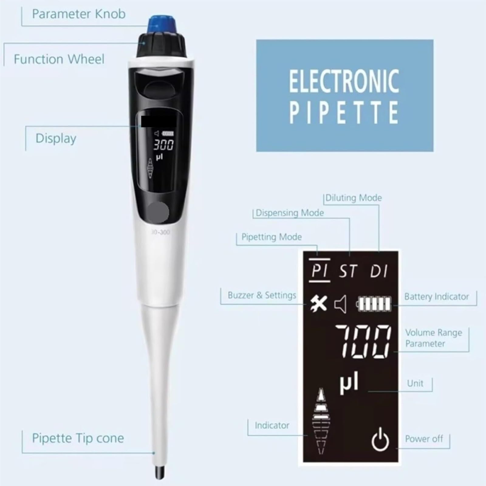 Pipetor Elektroniczne Pipety O Wysokiej Precyzji, Jednokanałowe, Regulowane Laboratorium Mikroelektryczne dla Laboratorium(30-300ul)