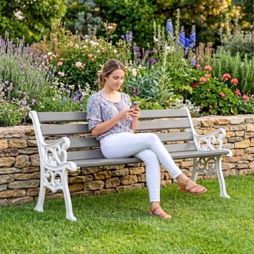 Image of BRISHI 3 Seater Cast Iron FRP Garden Bench for Indoor & Outdoor Park /Patio /Living Room /Terrace /Balcony (Black+ White)