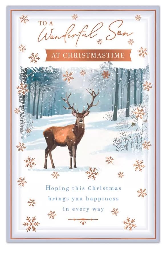 Son Christmas Card Deer Design 12 x 8 Inches 8-Page Insert