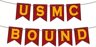 USMC Bound Pennant Banner Golden Red Bunting Flags US Marine Corps Graduation Hanging DIY Bunting Bulk Garland for USMC Retirement Celebration Decorations