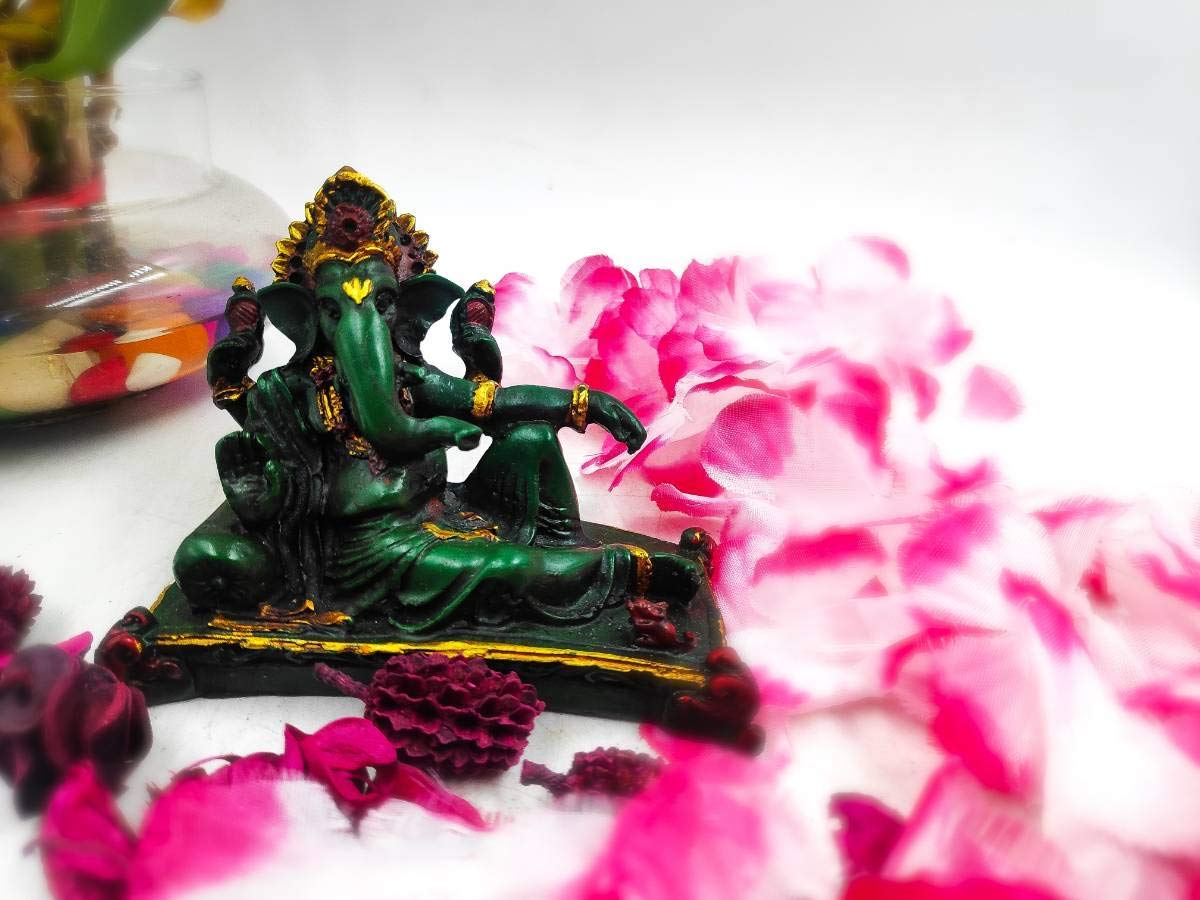 4" Resin Lord Ganesha Statue Painted Idol for Home Decoration for Car Dashboard Puja
