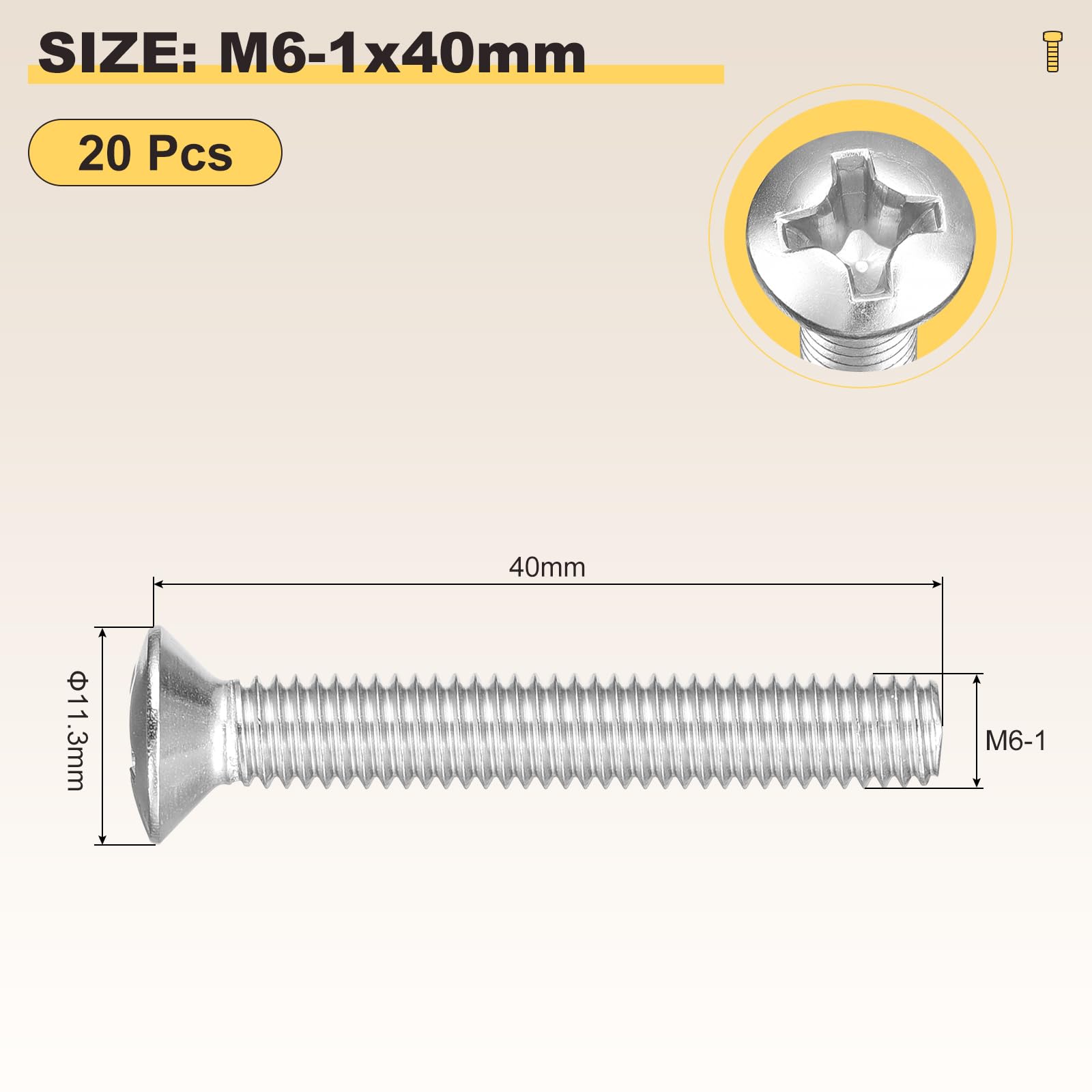 METALLIXITY Phillips Cross Recessed Countersunk Head Screws Bolts (M6-1x40) 20Pcs - Image 2