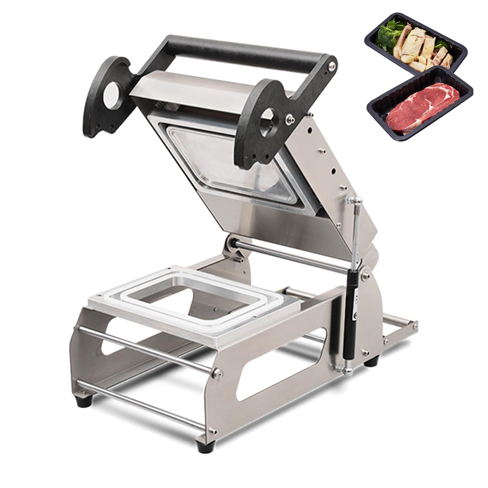 Selladora térmica comercial para bandejas de comida, temperatura ajustable de 0 a 200 °C, 7-8 veces por minuto, máquina envasadora de alimentos a presión manual para cajas de comida para llevar