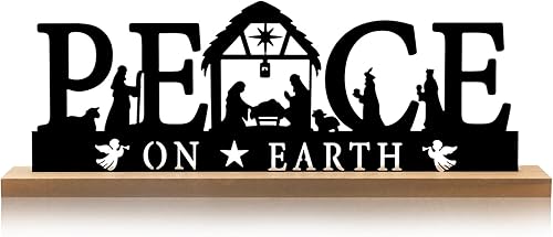 Miniatura 19 de Pinkunn Juegos de Belén de metal para decoraciones de Navidad, belén de metal negro con base de madera para Navidad, hogar, oficina, cocina, mesa