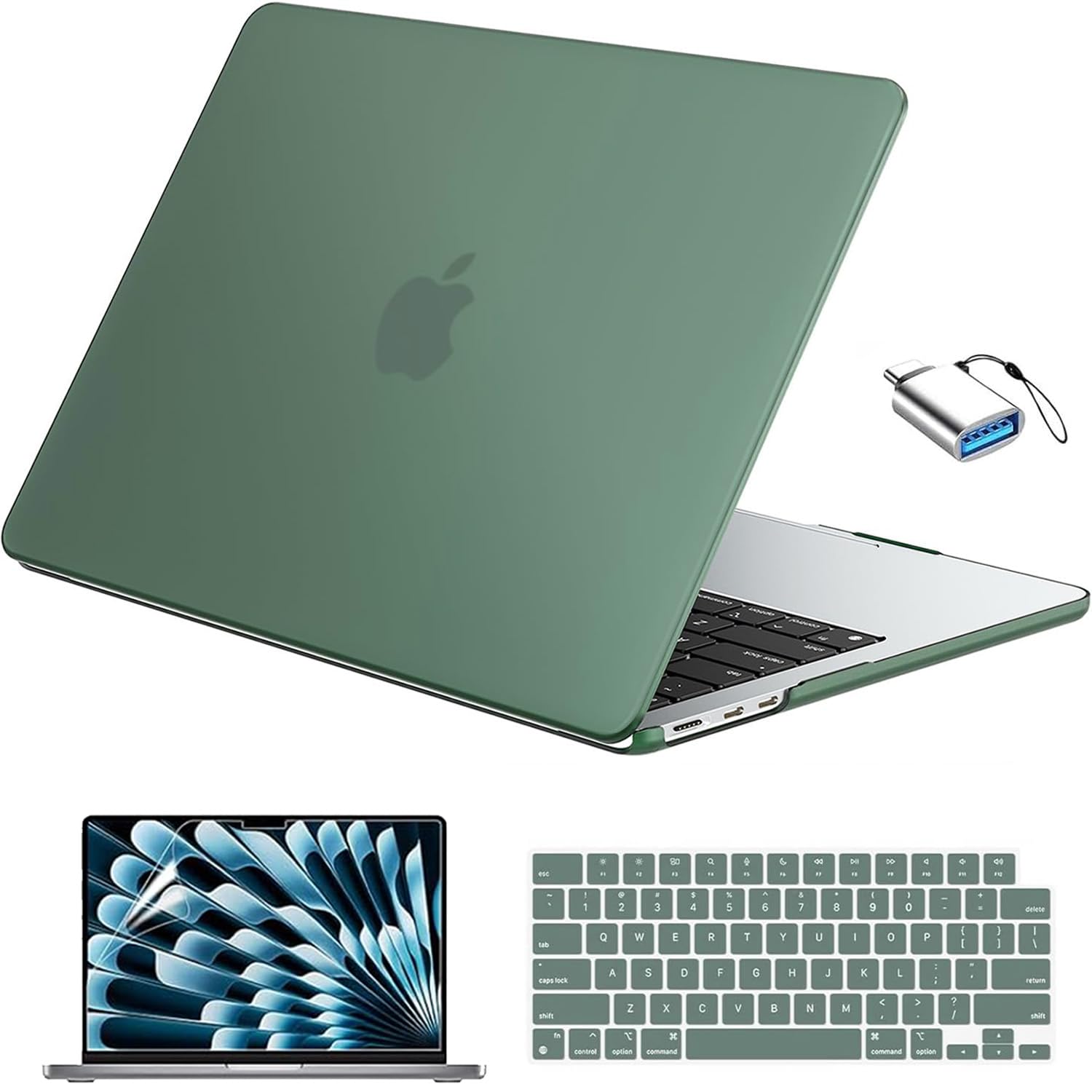 EooCoo for MacBook Air 13 inch Case M5/M4/M3/M2 2026-2022, Matte Green