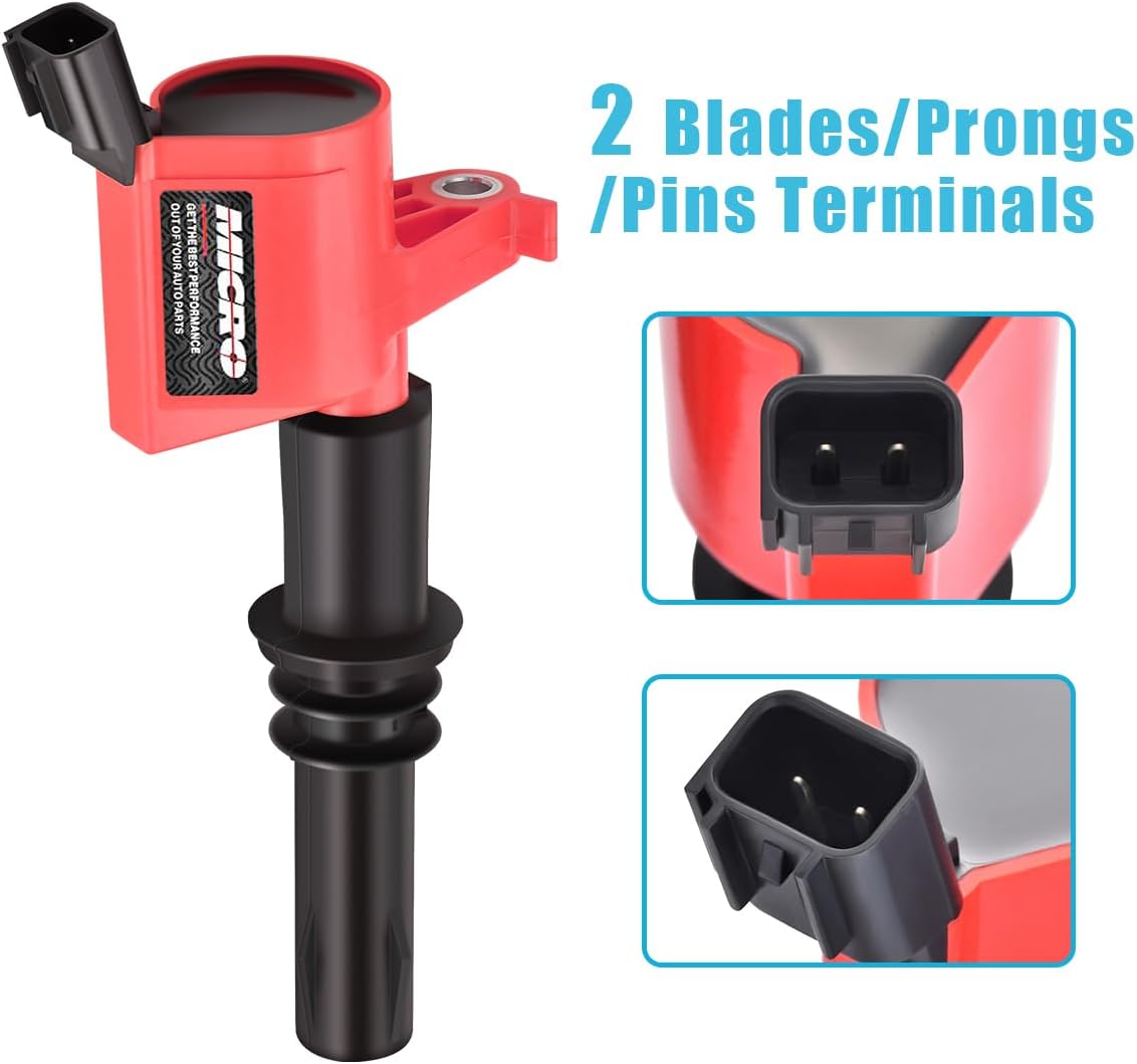 Micro High Performance 8 PACK Straight Boot Ignition Coils 15% More Energy F-150 for Ford Lincoln Mercury V8 V10 4.6l 5.4l 6.8l Compatible with DG511 C1541 FD508-Upgrade (RED)