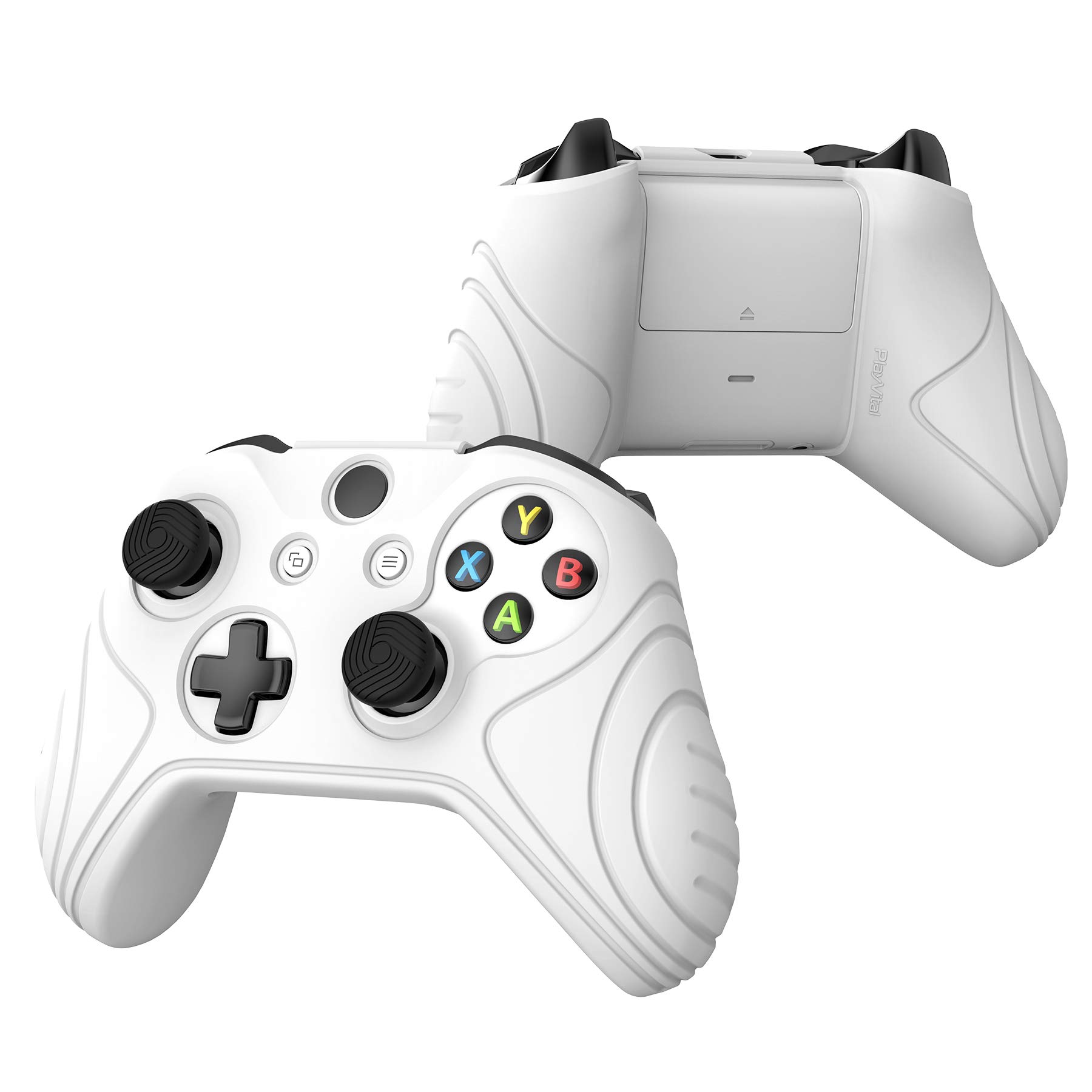 PlayVital Funda de Silicona para Xbox One S/X - Cubierta de Goma, Protector Antideslizante de Tacto Suave, Carcasa con 2 Tapas de Joystick, Protección Completa para Mando (Blanco) - 5