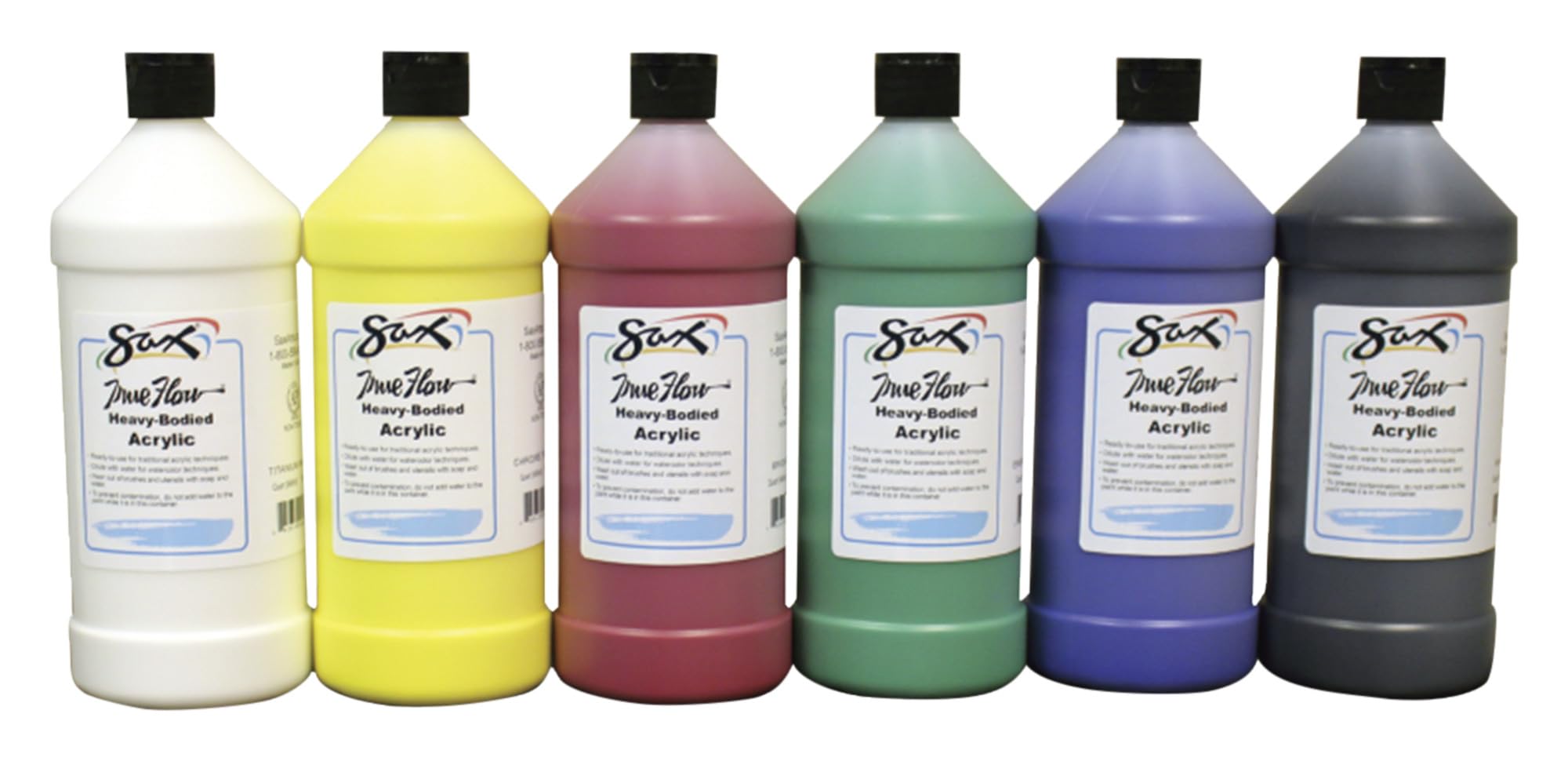 Sax True Flow Heavy Body Acrylic Paint, Quarts, Assorted Colors, Set of 6