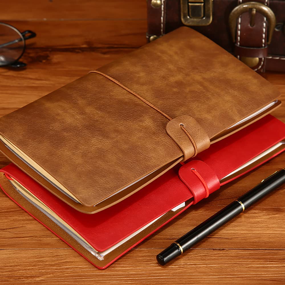 Diario de viaje de piel, agenda de viaje de piel, recambio y cuaderno vintage, 4,72 x 7,87 lnch(rojo)