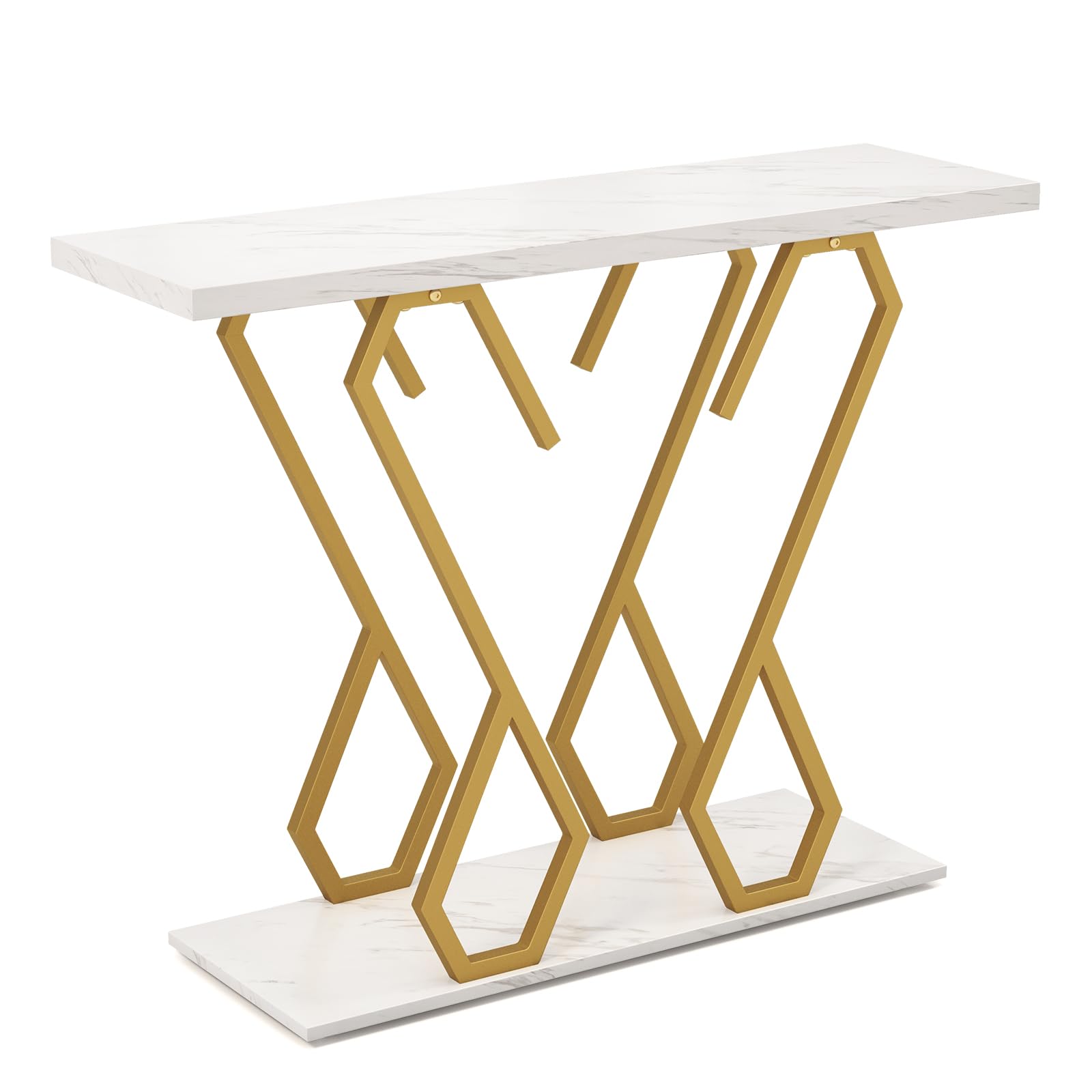 COSTWAY Tavolo Consolle 100cm, Tavolo d'Ingresso con Piedini Regolabili, Kit Antiribaltamento e Struttura in Metallo, Tavolino da Divano per Soggiorno, Ingresso e Corridoio (Bianco e Oro)