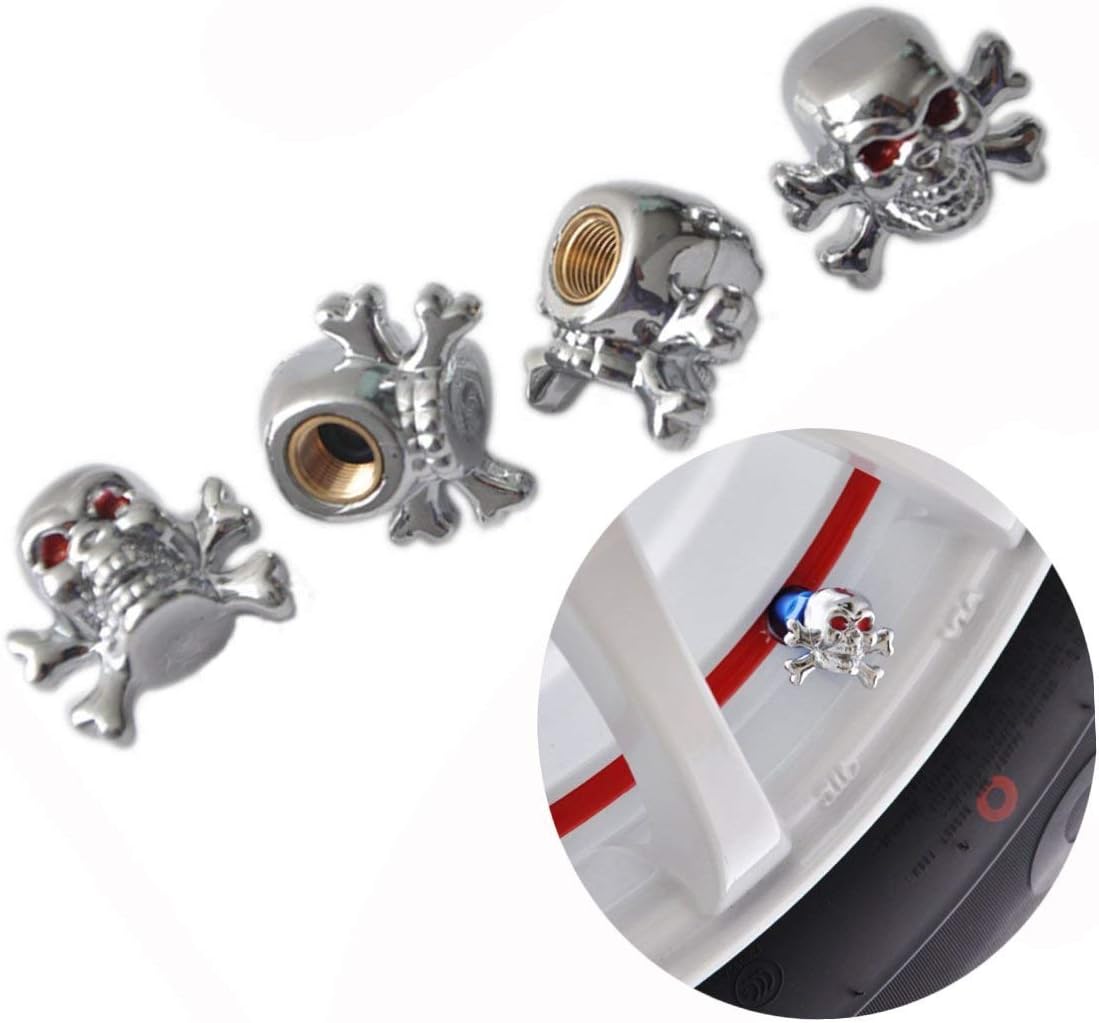 Silver Skull Car Wheel Tire Tyre Valve Dust Caps Covers Tire Set of 4 (Silver Skull)