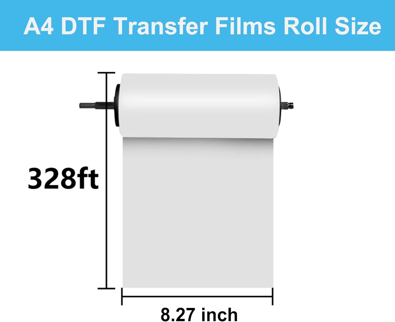 Premium DTF Transfer Film Roll 8.27" x 328ft - Matte Clear PreTreat PET Heat Transfer Paper for A4 DTF Printers, Hot & Cold Peel, Direct to Film for T-Shirts Textile