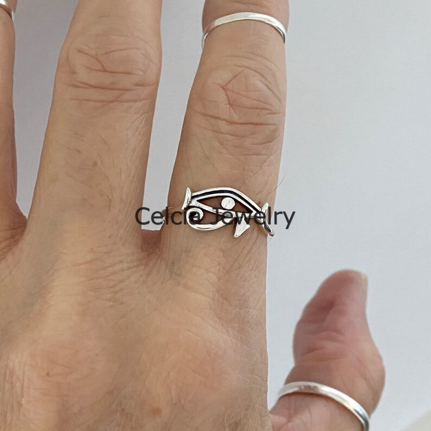 Solid 925 Sterling Silver Little Ra Eye Ring, anello organico, anello dell'occhio di Horus, anello di protezione, anello Boho Boho, anello minimalista, anello unico per la festa della mamma