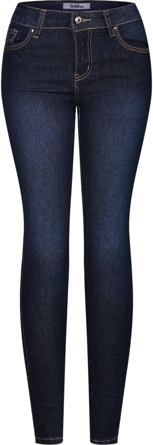 2LUV Women's Stretchy 5 Pocket Dark Denim Skinny Jeans Back to School Junior Clothing Apparel Medium Blue 13