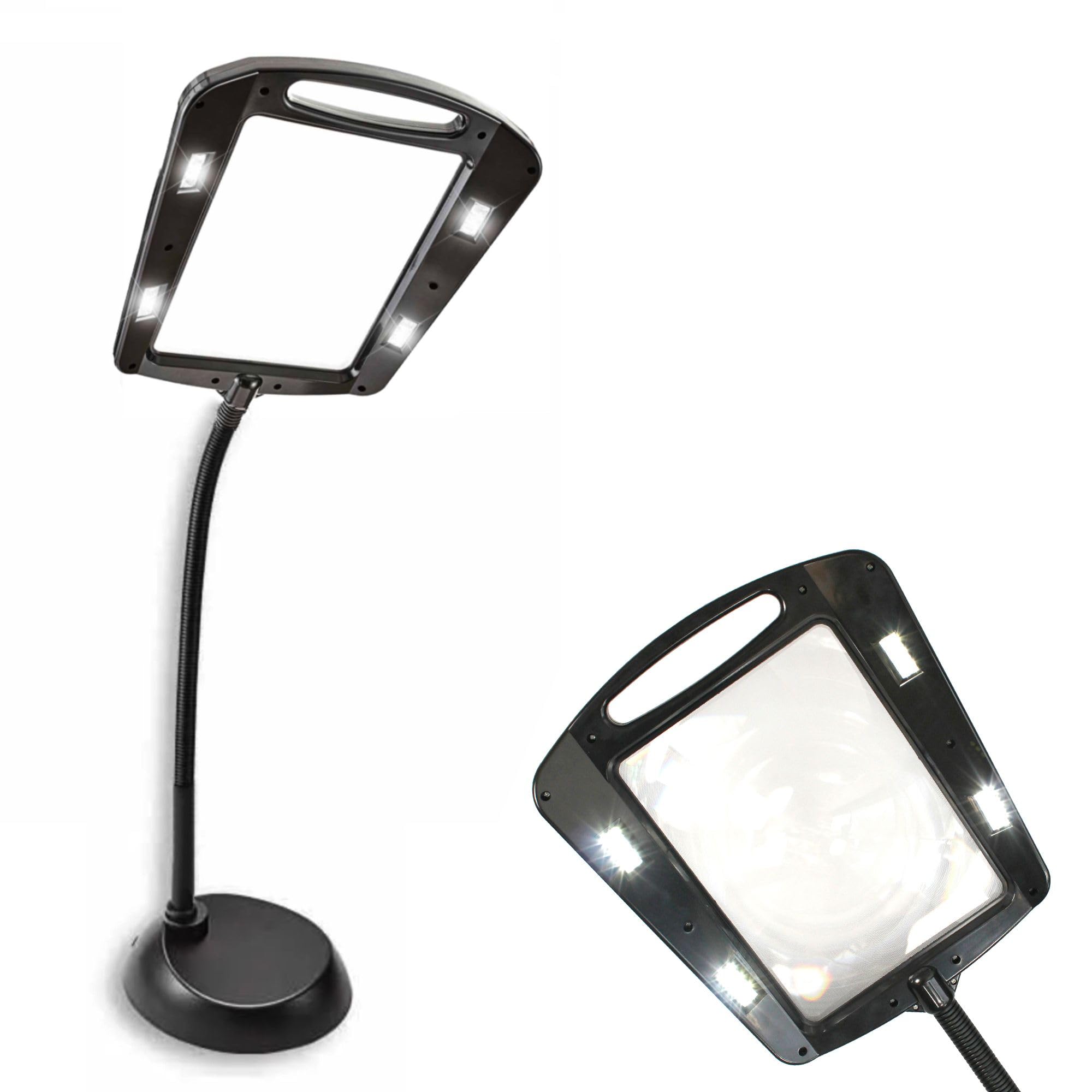 FISHTEC - Lampa powiększająca Maxi 12 diod LED do montażu - 5 x powiększenie, obrotowe, do czytania, majsterkowania, szycia, haftu i innych precyzyjnych czynności - elastyczna wysokość 100 cm, czarna