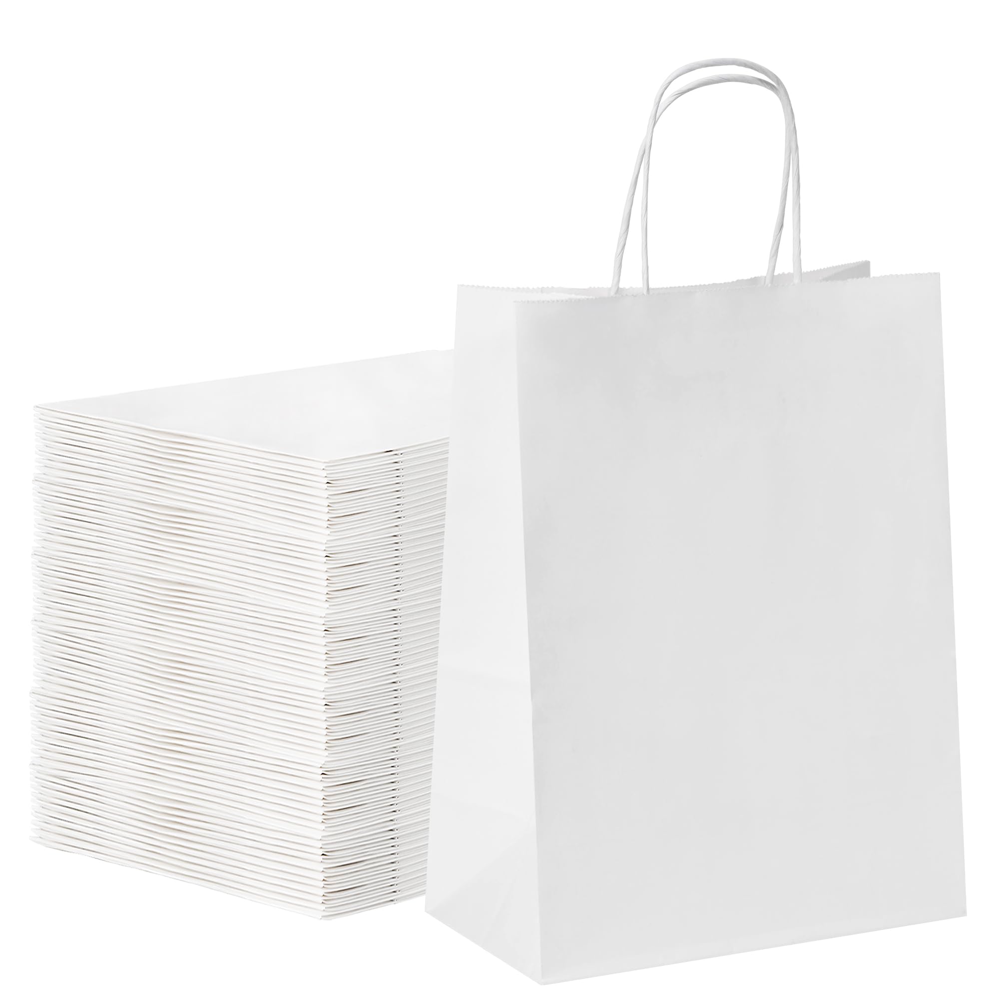 YEEHAW White Paper Bags with Handles Bulk 8"x4.5"x10.8" 100Pcs Gift Bags Medium Size, White Gift Bag with Handles Bulk for Retail, Party, Shopping, Merchandise