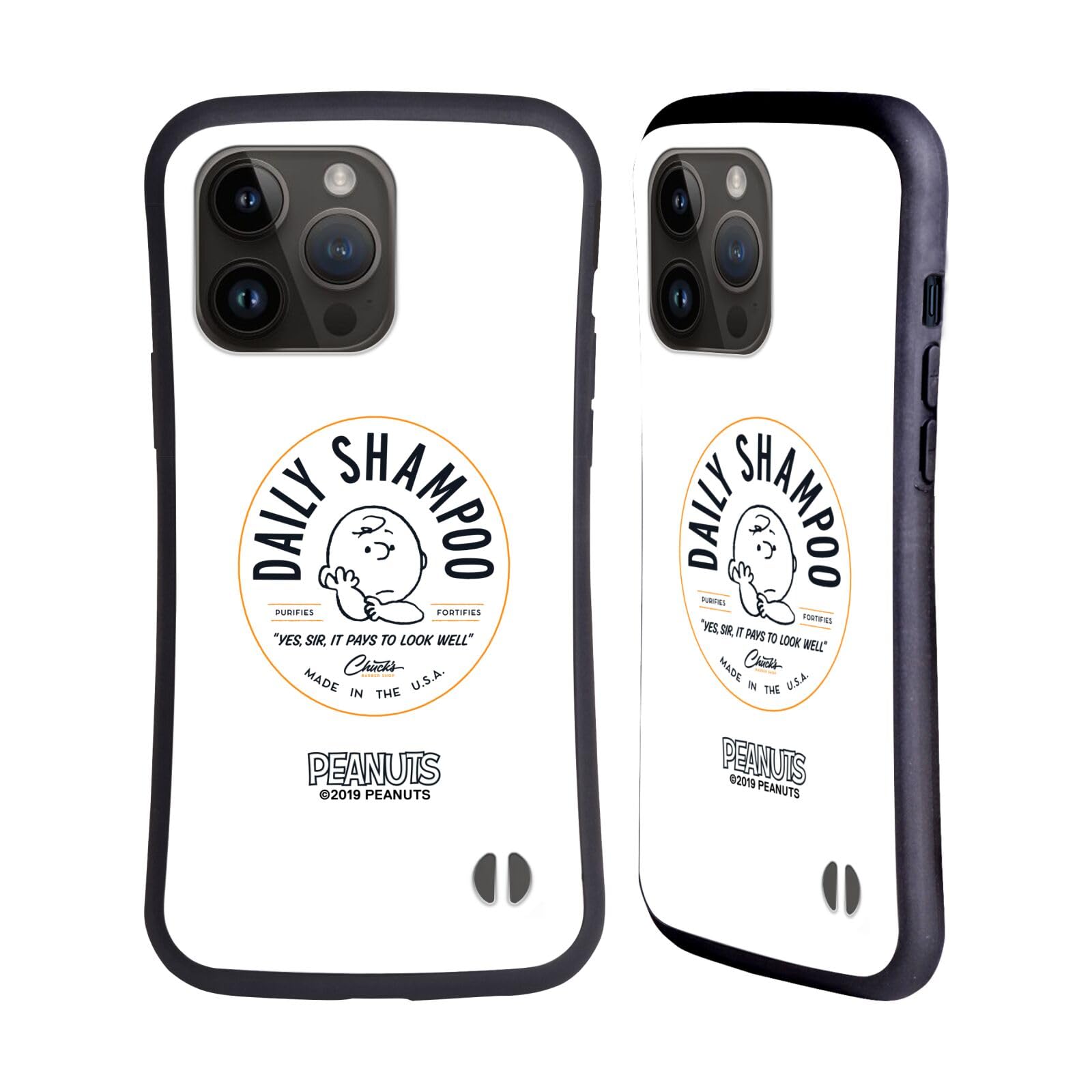 Head Case Designs Officially Licensed Peanuts Charlie Brown Shampoo Chuck's Barber Shop Hybrid Case Compatible with Apple iPhone 15 Pro Max
