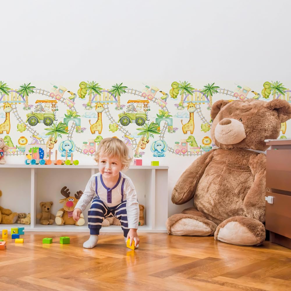 kina - SM0054 Adesivi Murali Fasce per Camerette Bambini - Grafica Trenino dello zoo Greche Protezione e Decorazione Pareti Rivestimento Mobili Tavoli e Armadi 30x130 cm