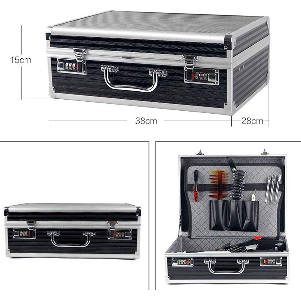 Barber Toolbox Clipper walizka do przechowywania aluminiowa walizka lotnicza skrzynka narzędziowa organizer na narzędzia zamykane pudełko do przechowywania, 2 zamki szyfrowe, srebrna, 38 x 28