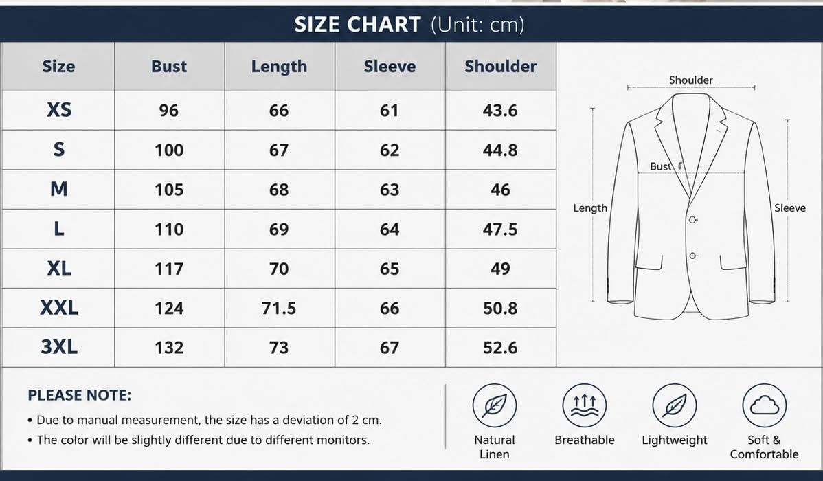 Costumes Et Vestes Homme Blazer Homme 100% Lin Veste Élégante Et Décontractée À Deux Boutons en Pur Lin Coupe Ajustée Veste Sport avec Poches Doublure Légère Idéale pour Les Affa