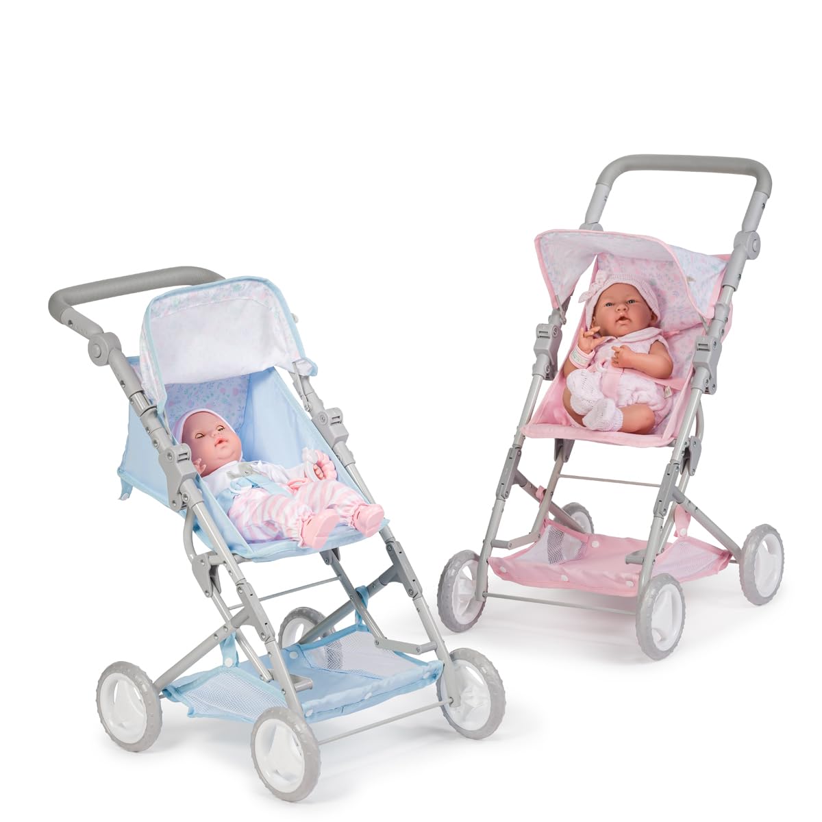 JC Toys - Passeggino pieghevole, per bambole fino a 45 cm, ideale per giocare e passeggiate, rosa con decorazione floreale, progettato da Berenguer, +3 anni