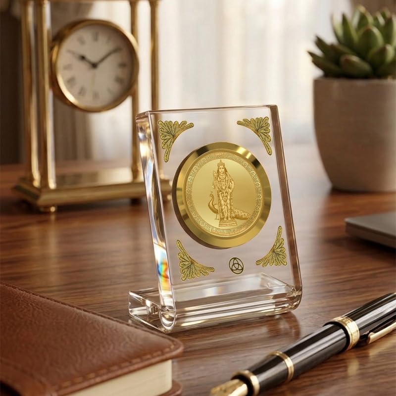 Image of DIVINITI 24K Gold Plated Lord Murugan Acrylic Frame for Car Dashboard, Home Temple & Office Table | Premium Spiritual Gift, Blessings for Protection & Positivity, 8x7 cm Decorative Showpiece