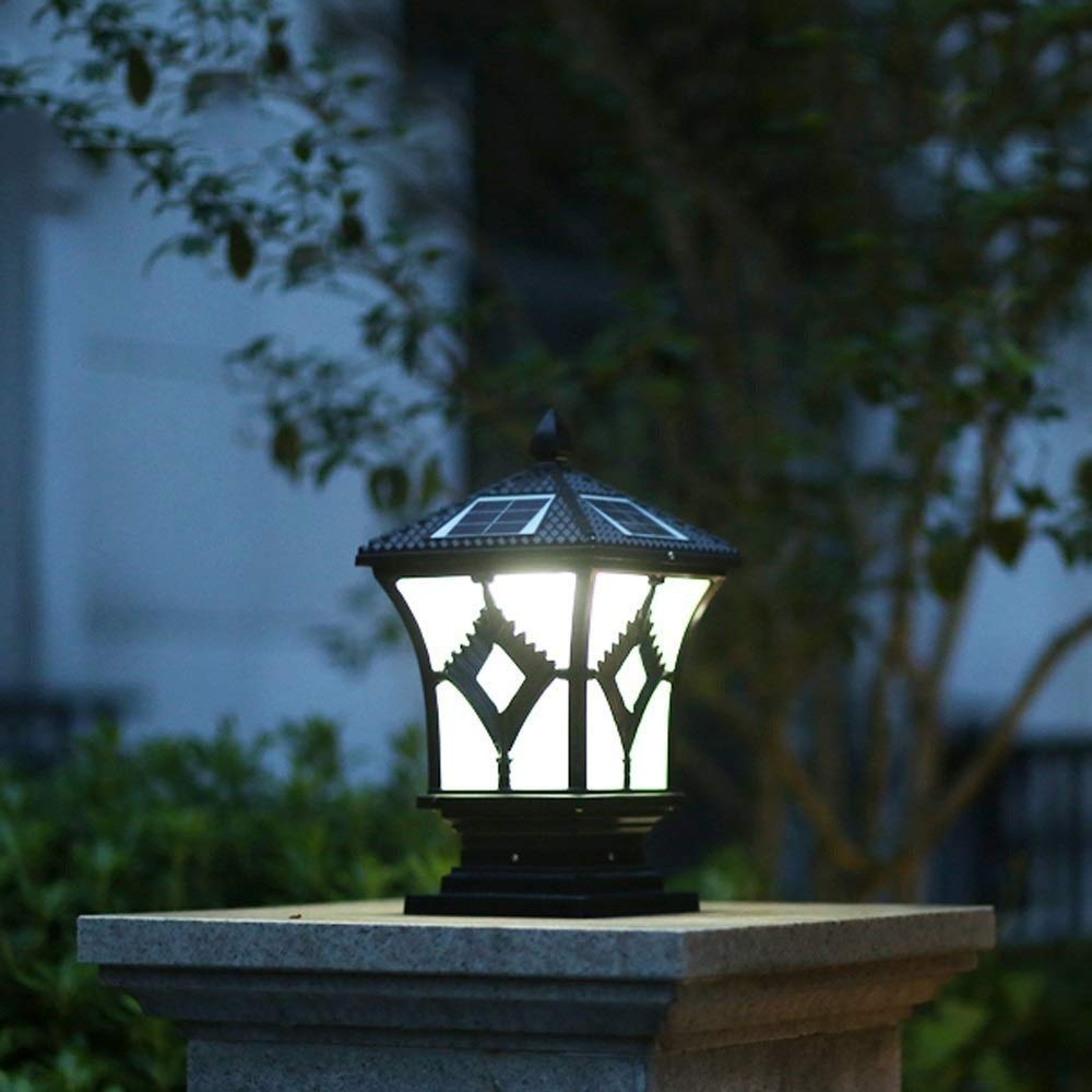 Zewnętrzna lampa słupowa Kreatywna głowica drzwiowa Trawnik Solarna lampa ścienna Kolumna reflektora Kolumna lampy Kolumna energii słonecznej Reflektor Latarnia uliczna(Czarny-20 * 20 * 36cm